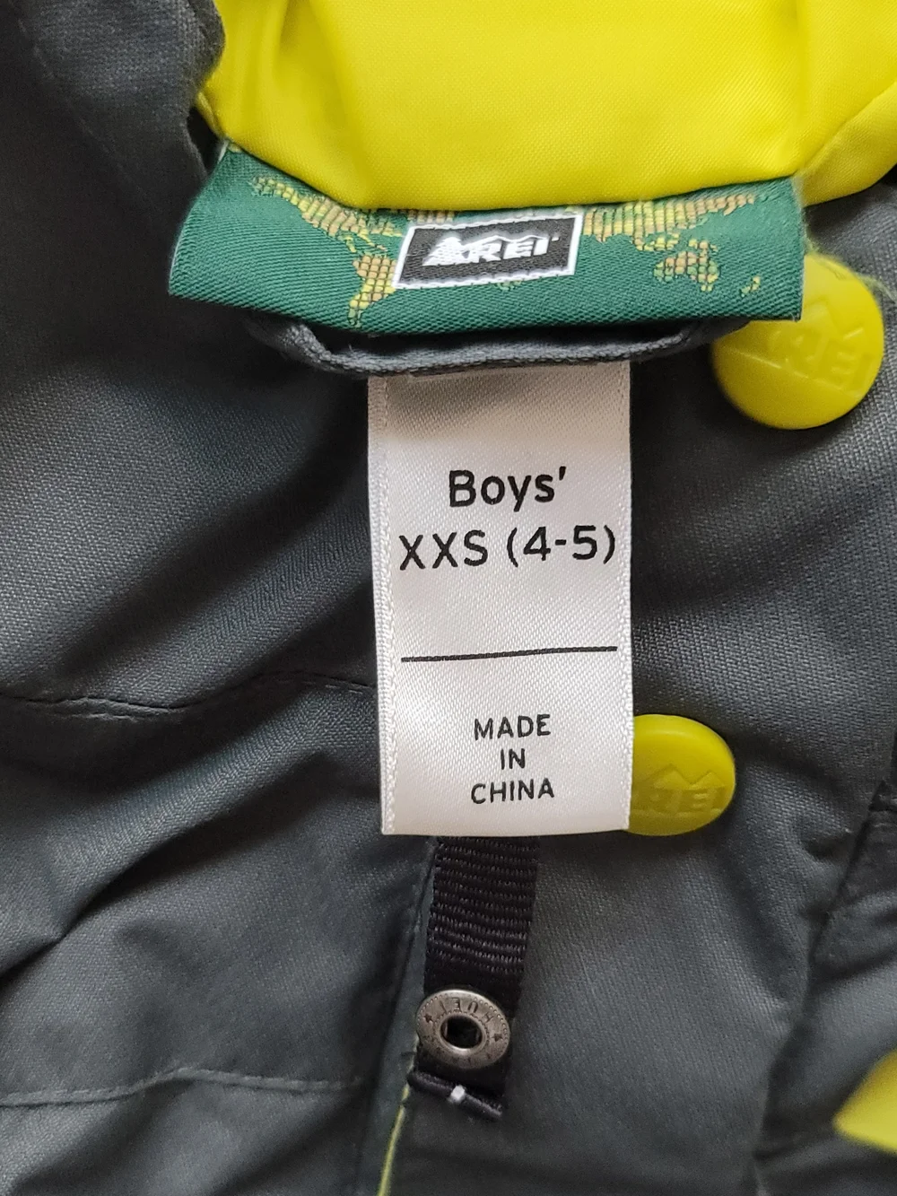 REI‎ Boys 4/5 Snow Jacket Neon Green Gray Snow Rain Jacket Shell Zip Jacket XXS